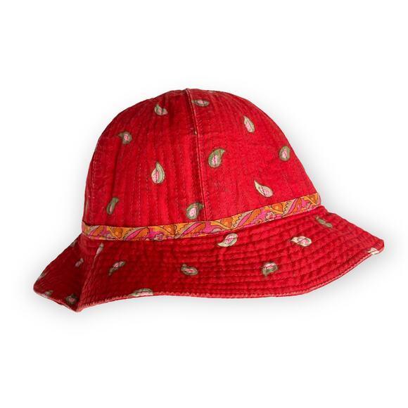 90s Vintage Quilted Paisley Bucket Hat Red - Picture 2 of 8
